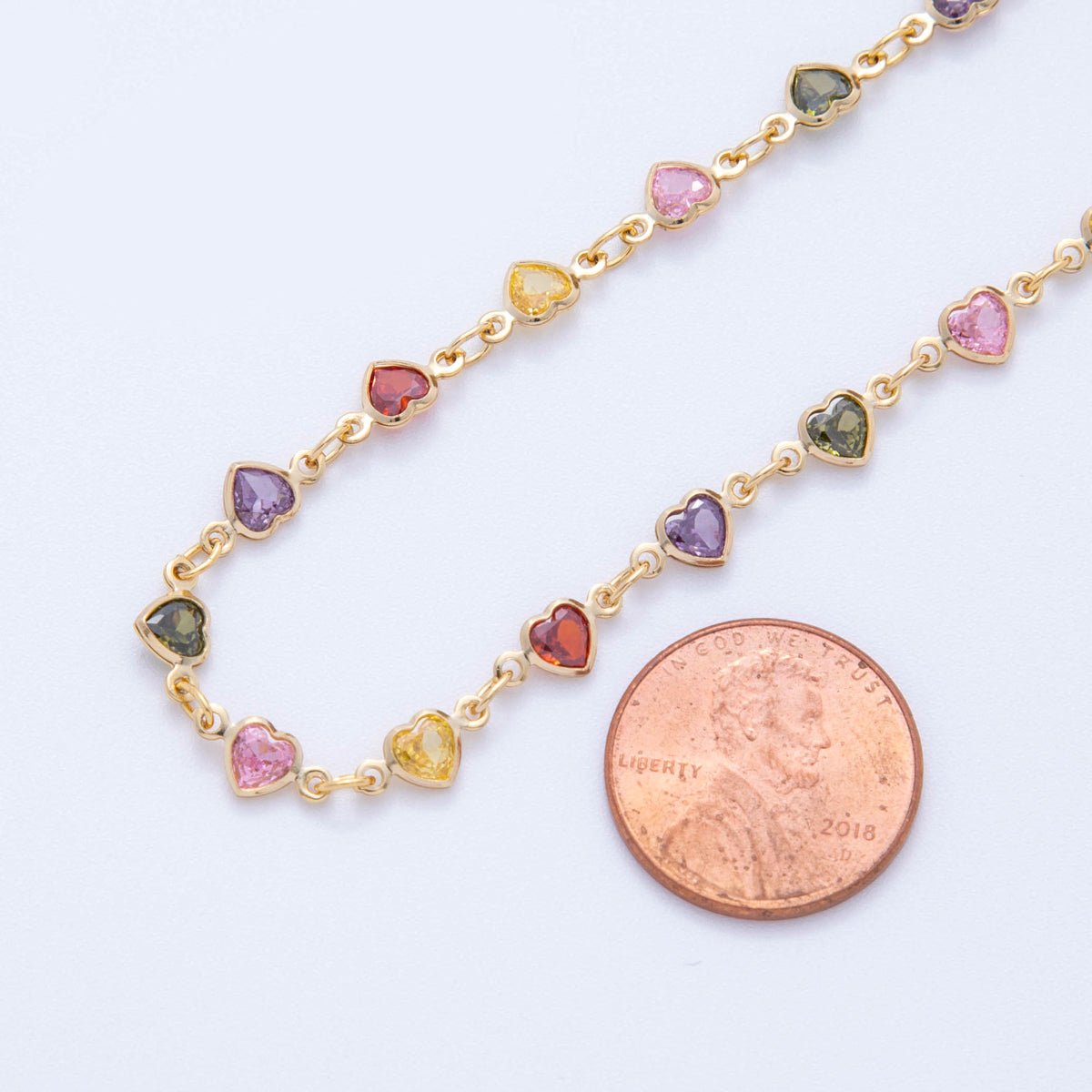 16K Gold Filled 4.5mm Multicolor CZ Multifaceted Heart Unfinished Chain by Yard | Roll-1601