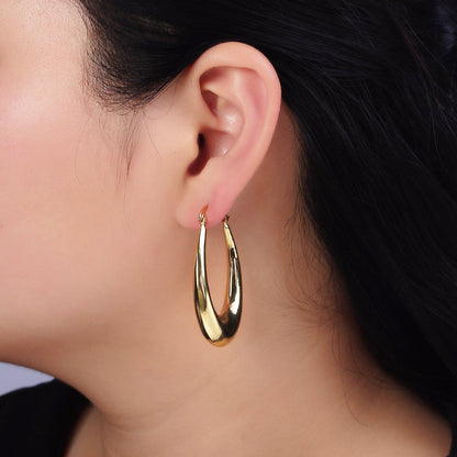 16K Gold Filled 46.5mm Oblong Chubby Dome French Lock Latch Earrings | AE068