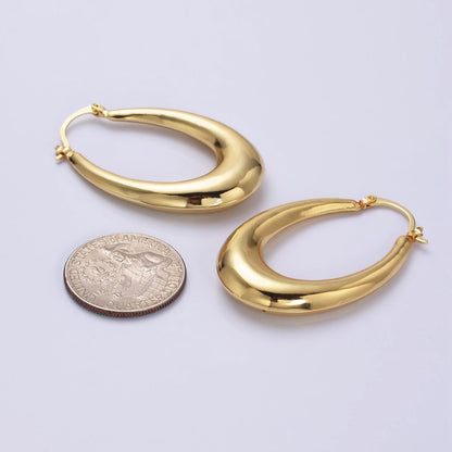16K Gold Filled 46.5mm Oblong Chubby Dome French Lock Latch Earrings | AE068