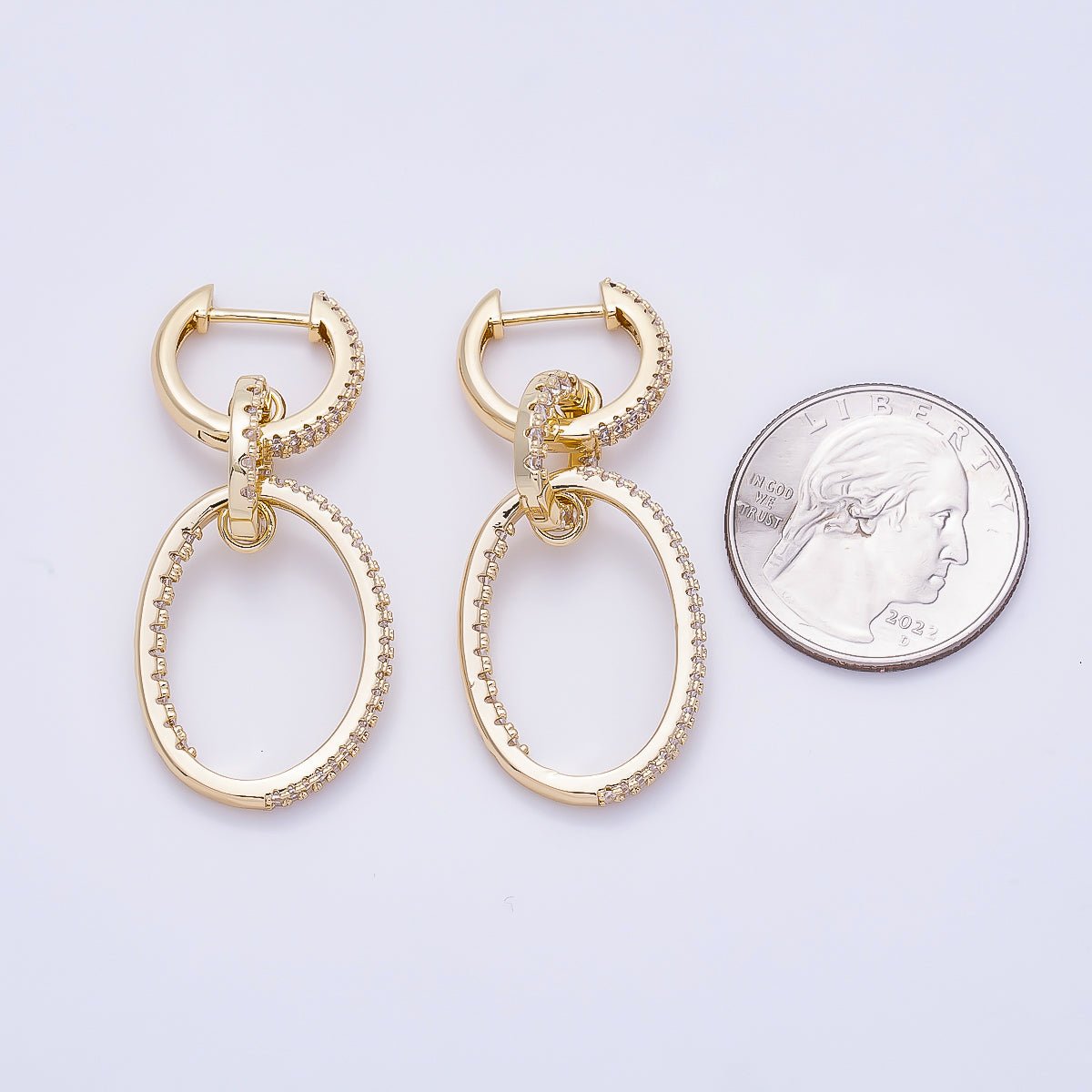 16K Gold Filled 46mm Micro Paved CZ Triple Link Drop Hoop | Earrings-00697