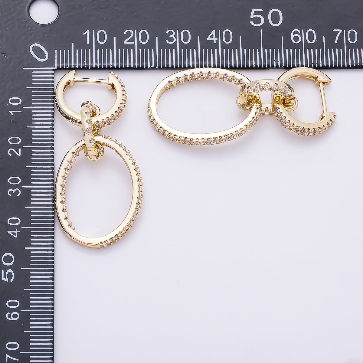 16K Gold Filled 46mm Micro Paved CZ Triple Link Drop Hoop | Earrings-00697