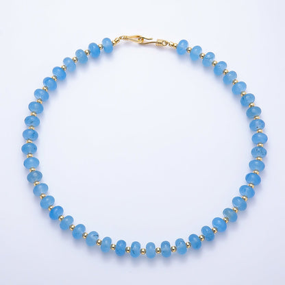 16K Gold Filled 4mm Blue Agate Bead Rondelle Gemstone Chain 18 Inch Necklace | WA-01728