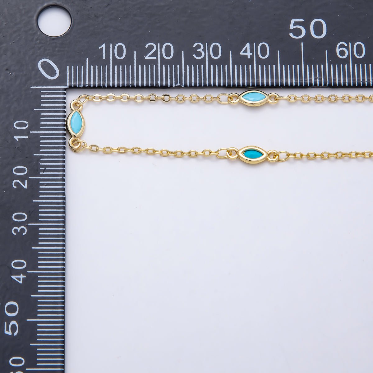 16K Gold Filled 4mm Blue Turquoise Marquise Bezel Satellite Gemstone Chain by Yard | Roll-01884