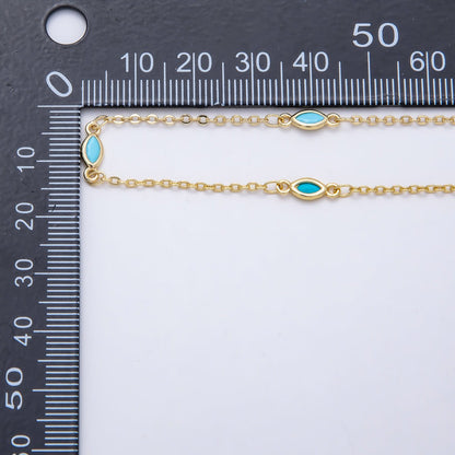 16K Gold Filled 4mm Blue Turquoise Marquise Bezel Satellite Gemstone Chain by Yard | Roll-01884