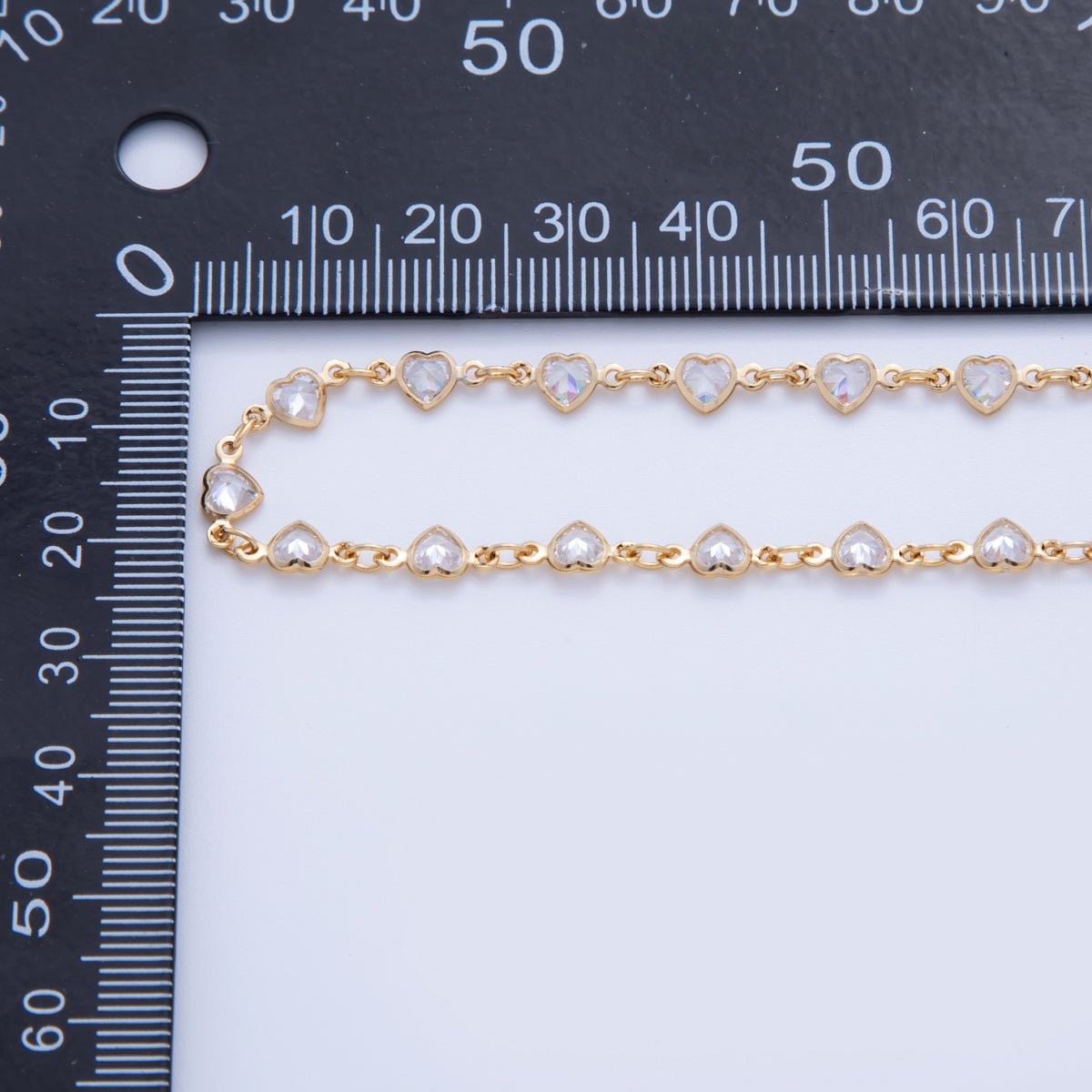 16K Gold Filled 4mm Clear CZ Multifaceted Heart Unfinished Chain by Yard | Roll-01586