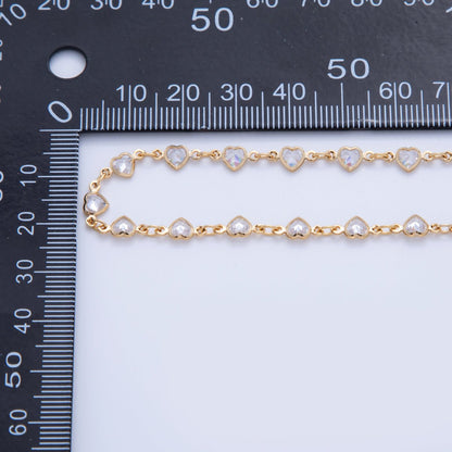 16K Gold Filled 4mm Clear CZ Multifaceted Heart Unfinished Chain by Yard | Roll-01586