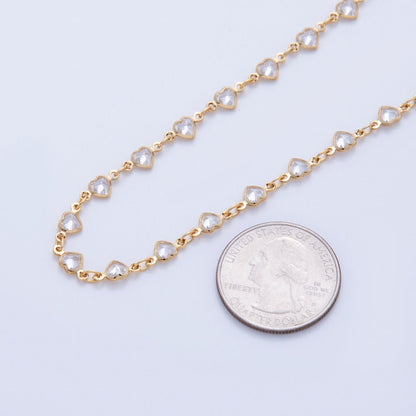 16K Gold Filled 4mm Clear CZ Multifaceted Heart Unfinished Chain by Yard | Roll-01586