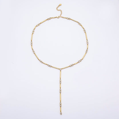 16K Gold Filled 4mm Clear, Green, Fuchsia CZ Teardrop Bar Lariat 17.5 Inch Necklace | WA-00146 WA-00152 WA-00185