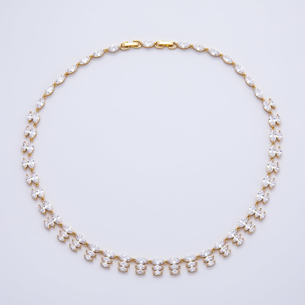 16K Gold Filled 4mm Clear Marquise CZ Multi Layer Tennis Chain 17 Inch Adjustable Necklace | WA-04683
