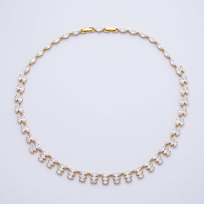 16K Gold Filled 4mm Clear Marquise CZ Multi Layer Tennis Chain 17 Inch Adjustable Necklace | WA-04683