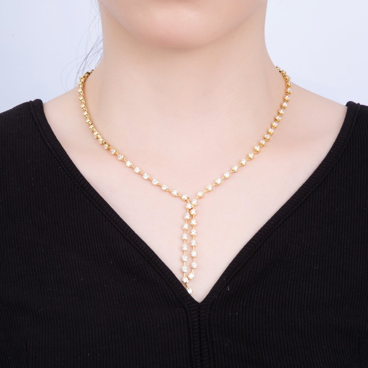 16K Gold Filled 4mm Clear Round CZ Lariat Chain 18.5 Inch Necklace | WA-04250