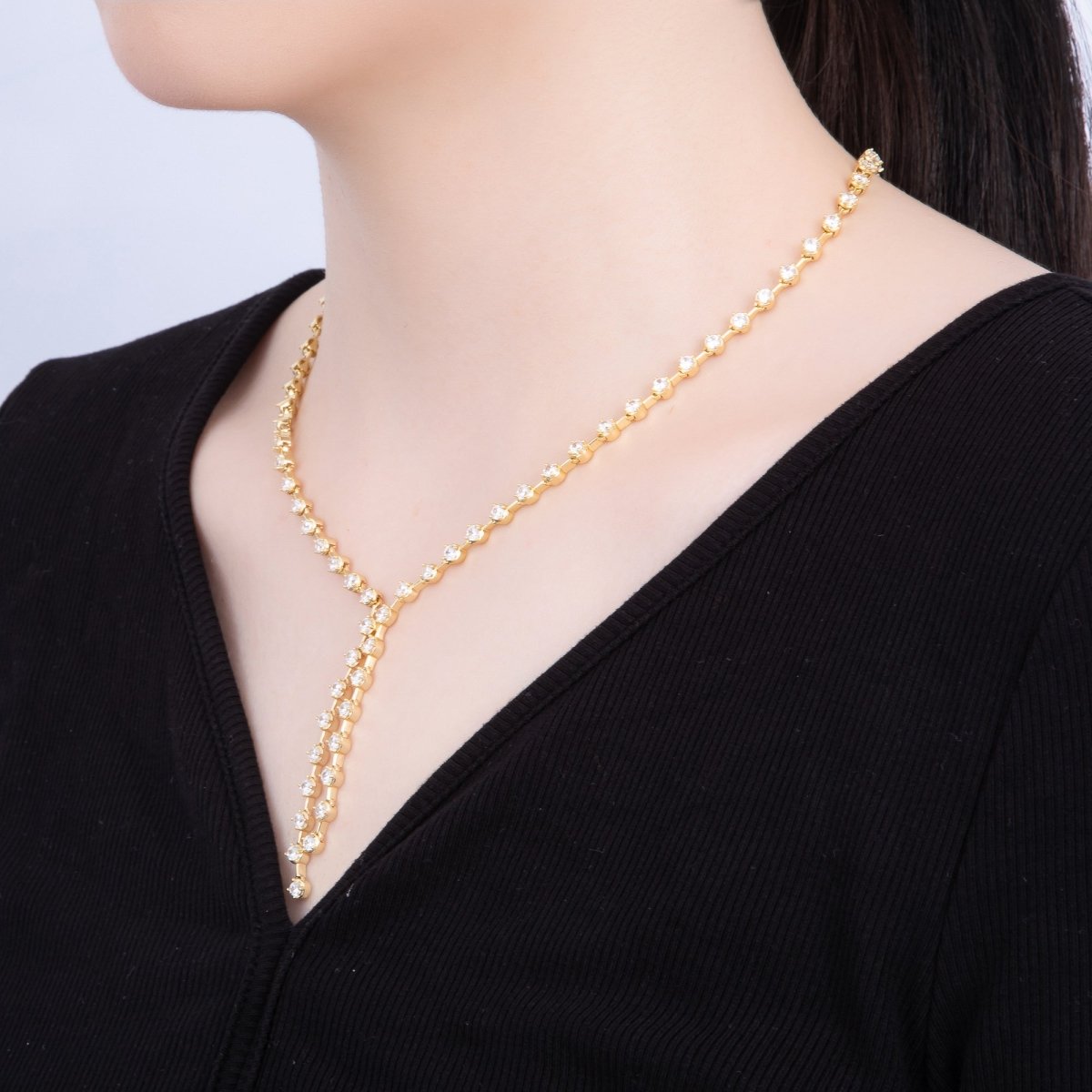 16K Gold Filled 4mm Clear Round CZ Lariat Chain 18.5 Inch Necklace | WA-04250