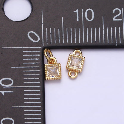 16K Gold Filled 4mm Clear Square CZ Dotted Bezel Connector in Gold &amp; Silver | Y-916