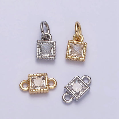 16K Gold Filled 4mm Clear Square CZ Dotted Bezel Connector in Gold &amp; Silver | Y-916