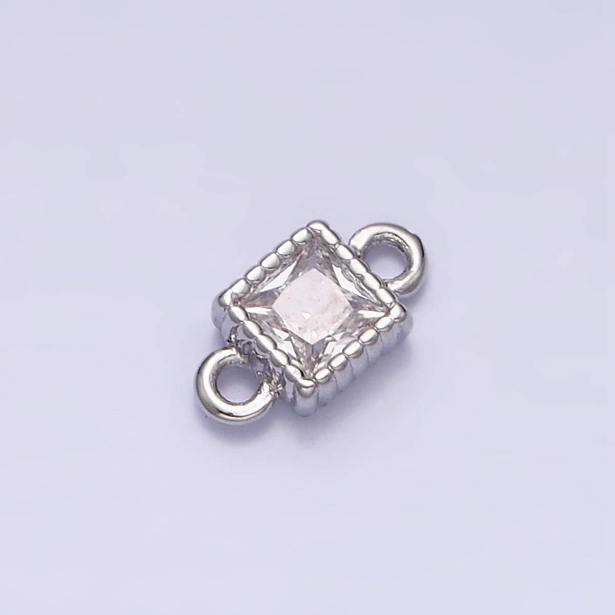16K Gold Filled 4mm Clear Square CZ Dotted Bezel Connector in Gold &amp; Silver | Y-916