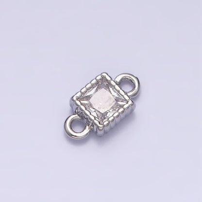 16K Gold Filled 4mm Clear Square CZ Dotted Bezel Connector in Gold &amp; Silver | Y-916