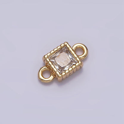 16K Gold Filled 4mm Clear Square CZ Dotted Bezel Connector in Gold &amp; Silver | Y-916