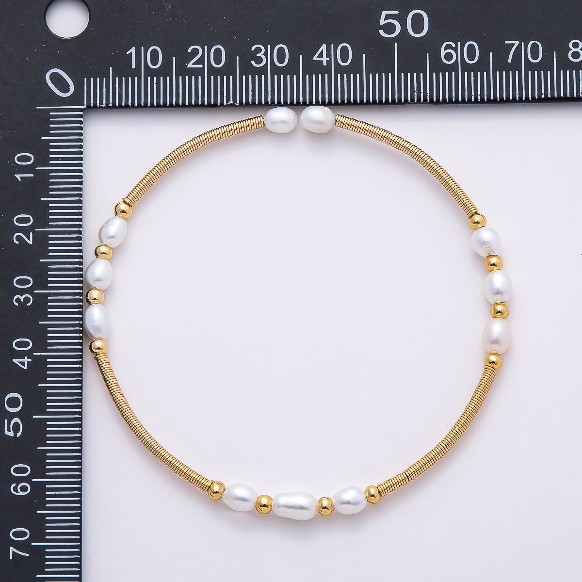 16K Gold Filled 4mm Freshwater Pearl Coil Wire Cuff Bangle Bracelet | WA-04467