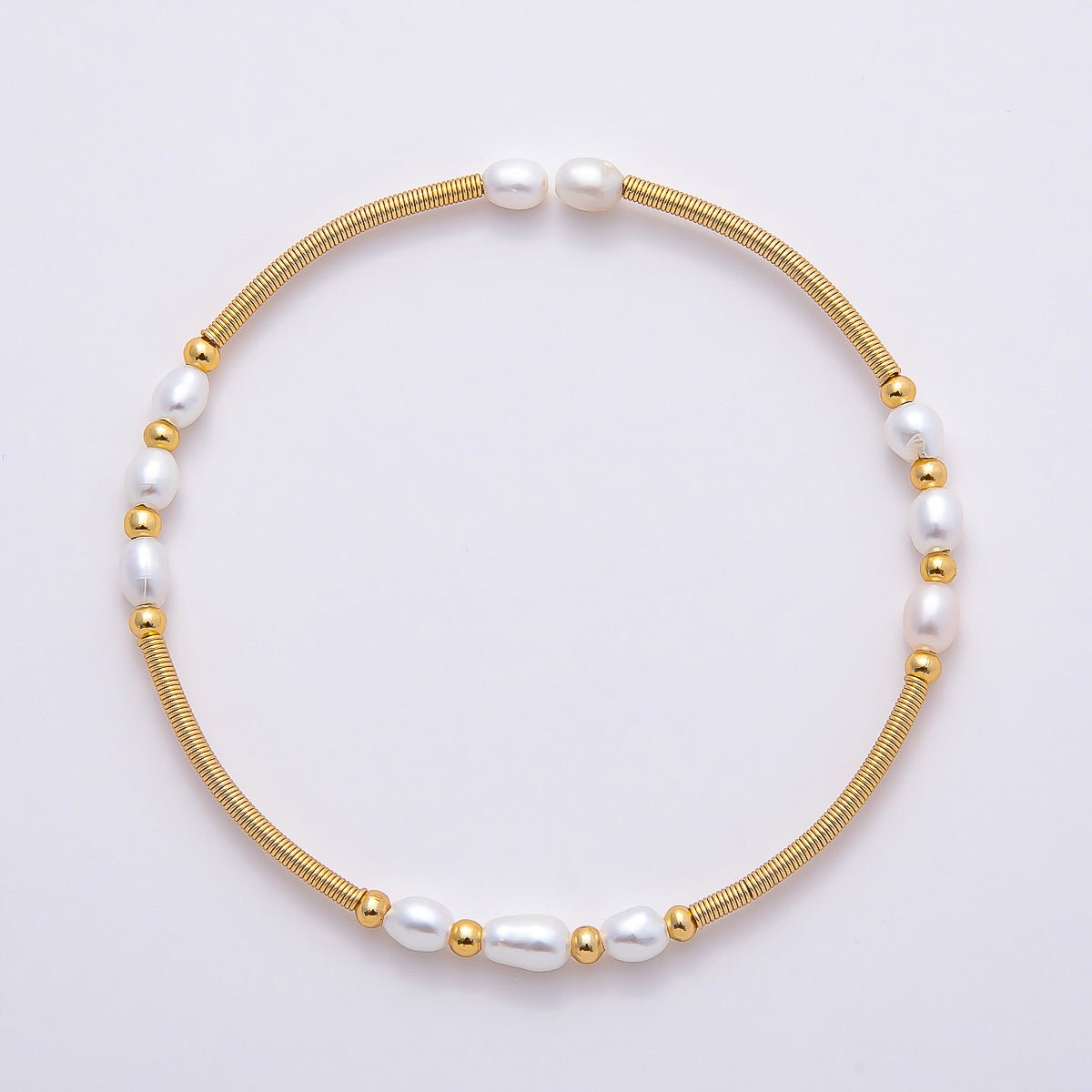16K Gold Filled 4mm Freshwater Pearl Coil Wire Cuff Bangle Bracelet | WA-04467