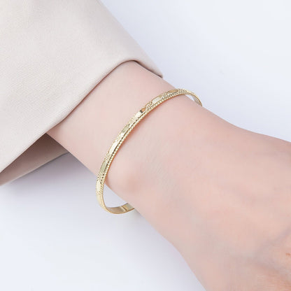 16K Gold Filled 4mm Line-Textured Croissant Ribbed Half Cuff Bracelet Finding for Bangle Supply | WA-04411