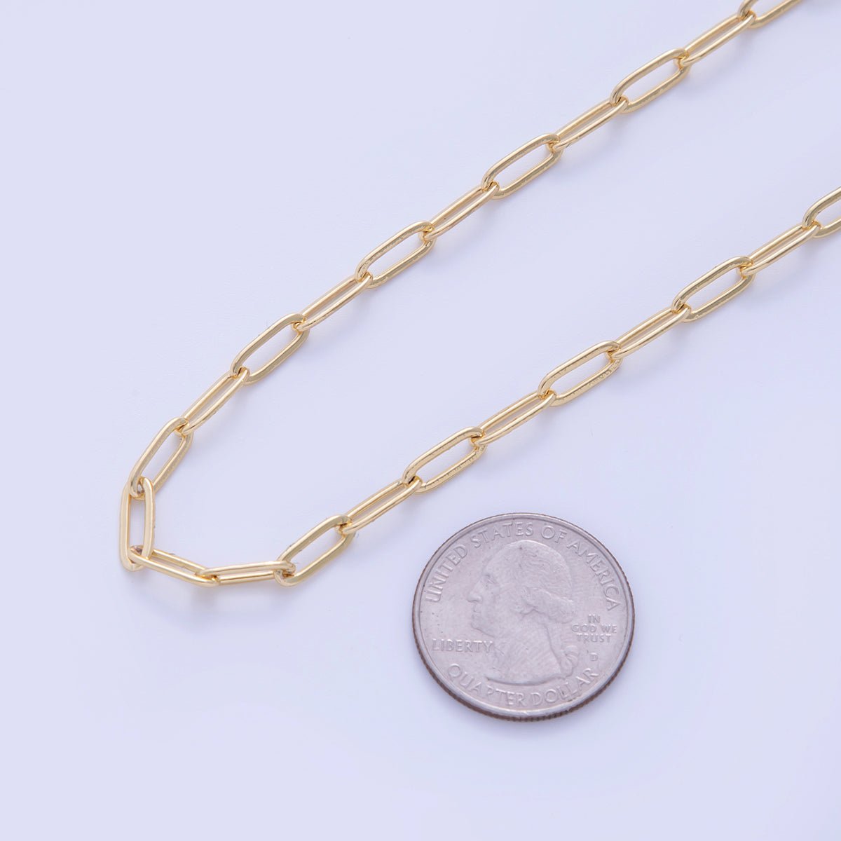 16K Gold Filled 4mm x 11mm Minimalist Paperclip Unfinished Chain by Yard | Roll-01574