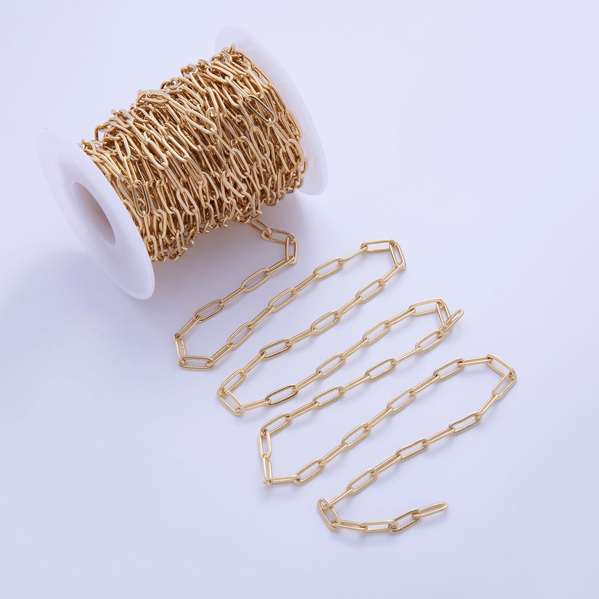 16K Gold Filled 4mm x 11mm Minimalist Paperclip Unfinished Chain by Yard | Roll-01574