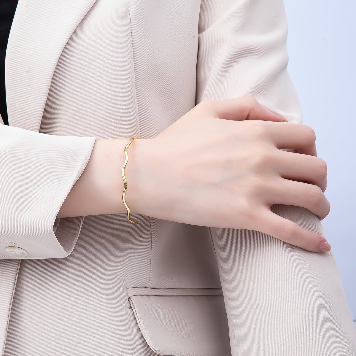 16K Gold Filled 4mm Minimalist Wavy Half Cuff Bracelet Finding for Bangle Supply | WA-04422