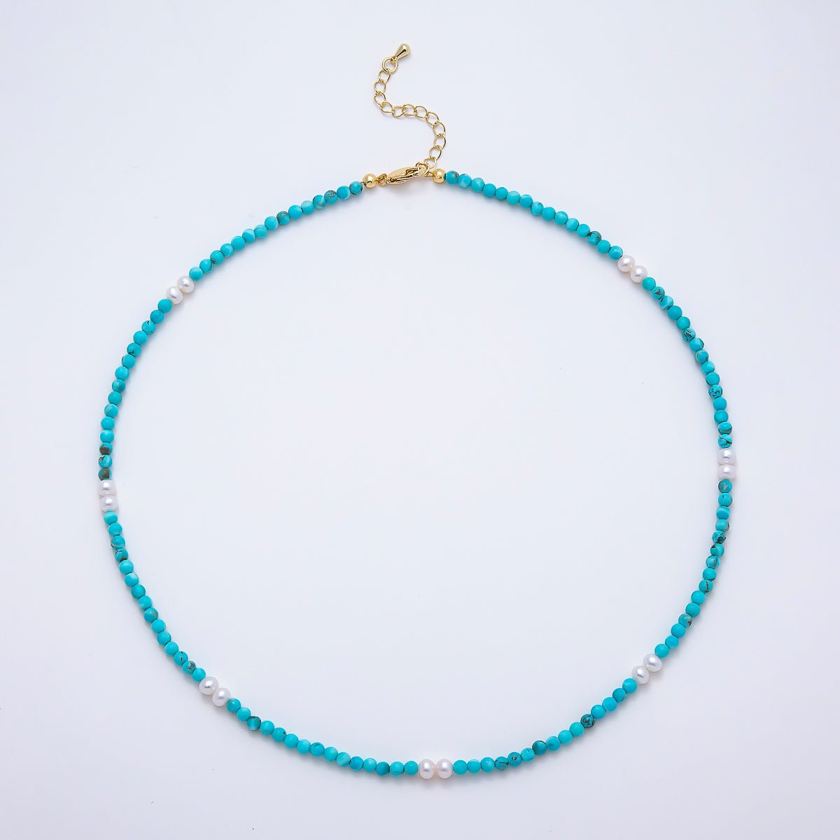 16K Gold Filled 4mm Shell Pearl Turquoise Gemstone Chain 16.5 Inch Necklace w. Extender | WA-00250 WA-00258