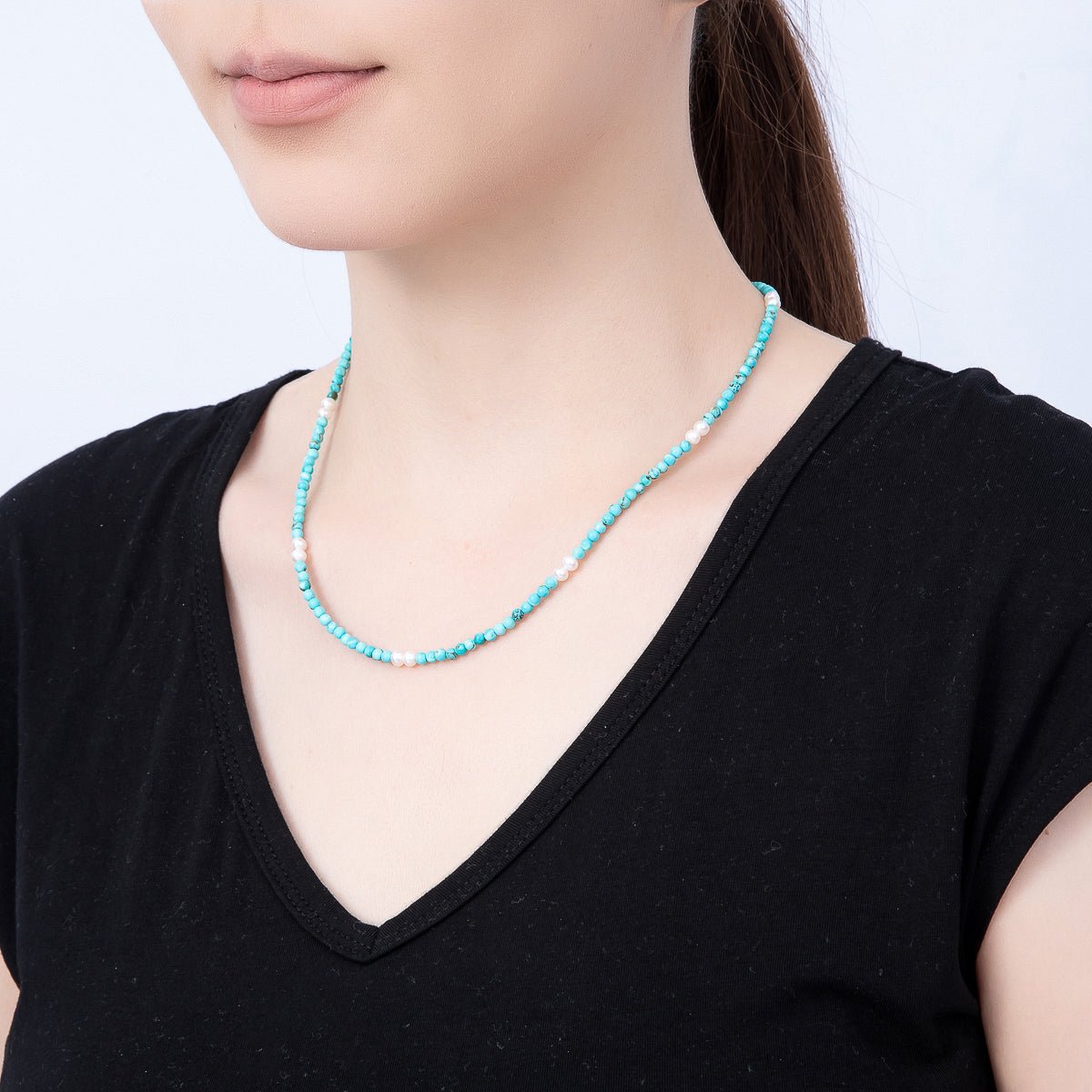 16K Gold Filled 4mm Shell Pearl Turquoise Gemstone Chain 16.5 Inch Necklace w. Extender | WA-00250 WA-00258