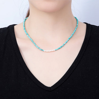 16K Gold Filled 4mm Shell Pearl Turquoise Gemstone Chain 16.5 Inch Necklace w. Extender | WA-00250 WA-00258