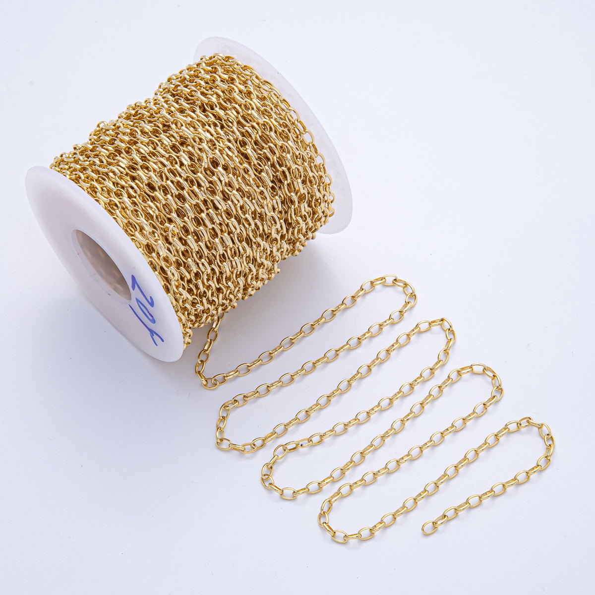 16K Gold Filled 4mm x 3mm Oval Paperclip Unfinished Chain by Yard | Roll-1786