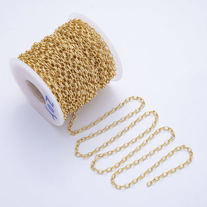 16K Gold Filled 4mm x 3mm Oval Paperclip Unfinished Chain by Yard | Roll-1786