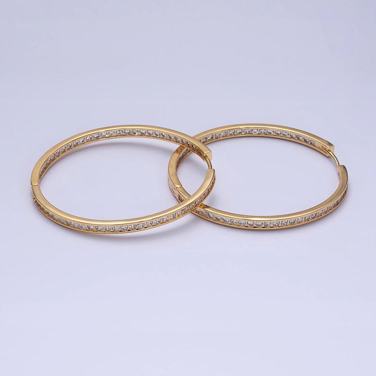 16K Gold Filled 50mm, 35mm, 30mm Clear CZ Micro Paved Front-Facing Endless Hoop Earrings in Gold &amp; Silver | AD826 AD827, AE029 - AE032