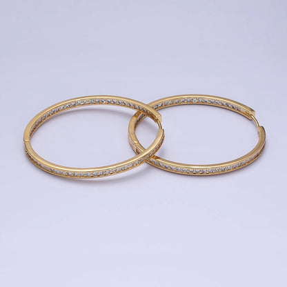 16K Gold Filled 50mm, 35mm, 30mm Clear CZ Micro Paved Front-Facing Endless Hoop Earrings in Gold &amp; Silver | AD826 AD827, AE029 - AE032