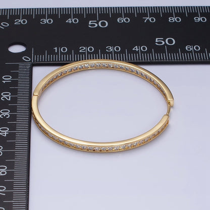 16K Gold Filled 50mm, 35mm, 30mm Clear CZ Micro Paved Front-Facing Endless Hoop Earrings in Gold &amp; Silver | AD826 AD827, AE029 - AE032