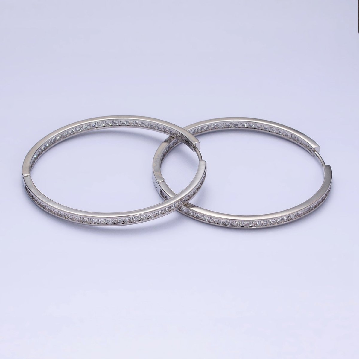 16K Gold Filled 50mm, 35mm, 30mm Clear CZ Micro Paved Front-Facing Endless Hoop Earrings in Gold &amp; Silver | AD826 AD827, AE029 - AE032