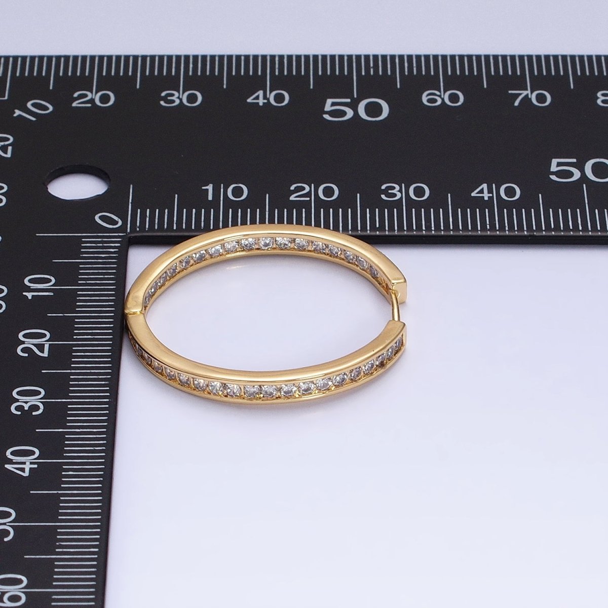 16K Gold Filled 50mm, 35mm, 30mm Clear CZ Micro Paved Front-Facing Endless Hoop Earrings in Gold &amp; Silver | AD826 AD827, AE029 - AE032