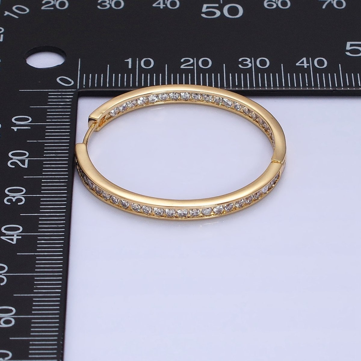 16K Gold Filled 50mm, 35mm, 30mm Clear CZ Micro Paved Front-Facing Endless Hoop Earrings in Gold &amp; Silver | AD826 AD827, AE029 - AE032