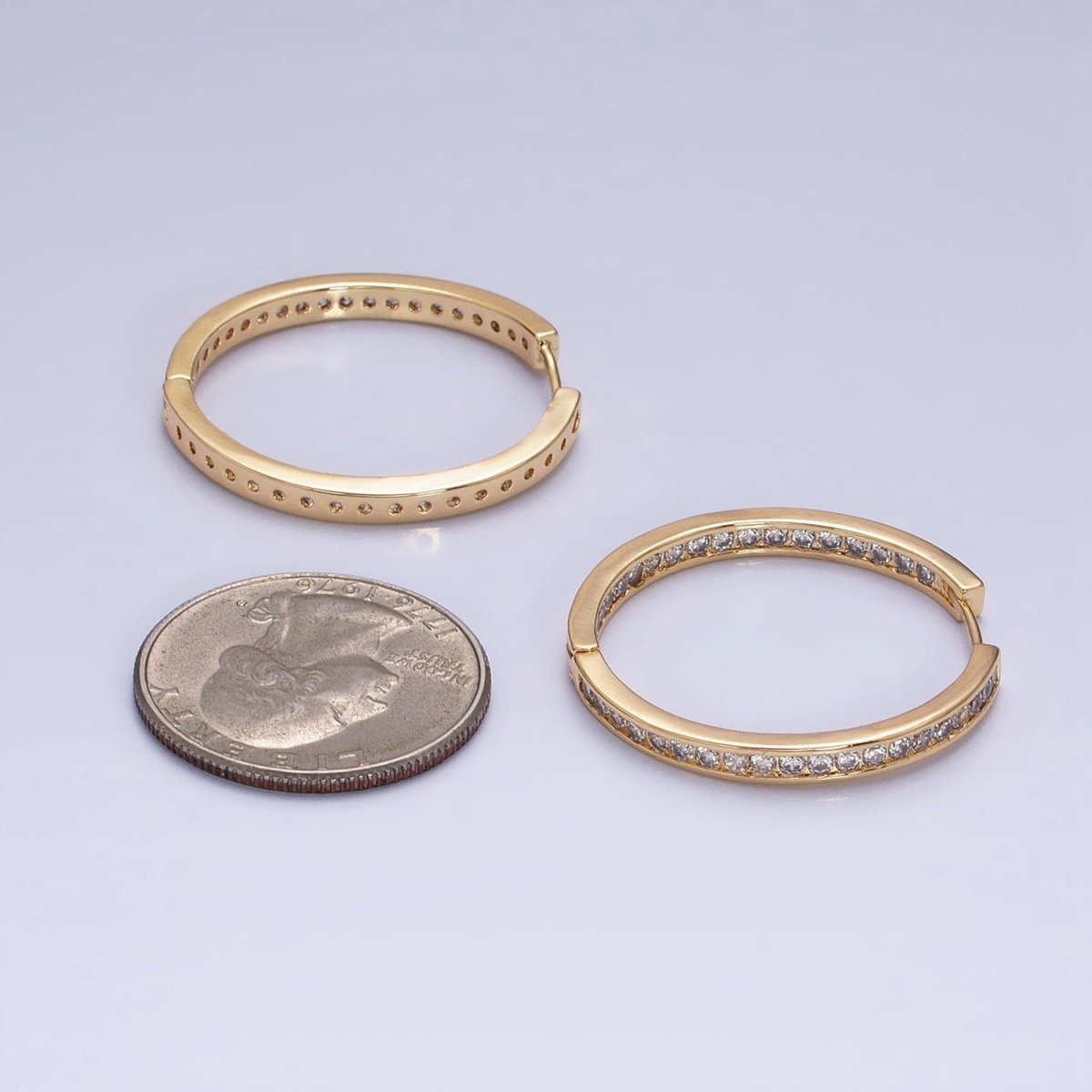 16K Gold Filled 50mm, 35mm, 30mm Clear CZ Micro Paved Front-Facing Endless Hoop Earrings in Gold &amp; Silver | AD826 AD827, AE029 - AE032