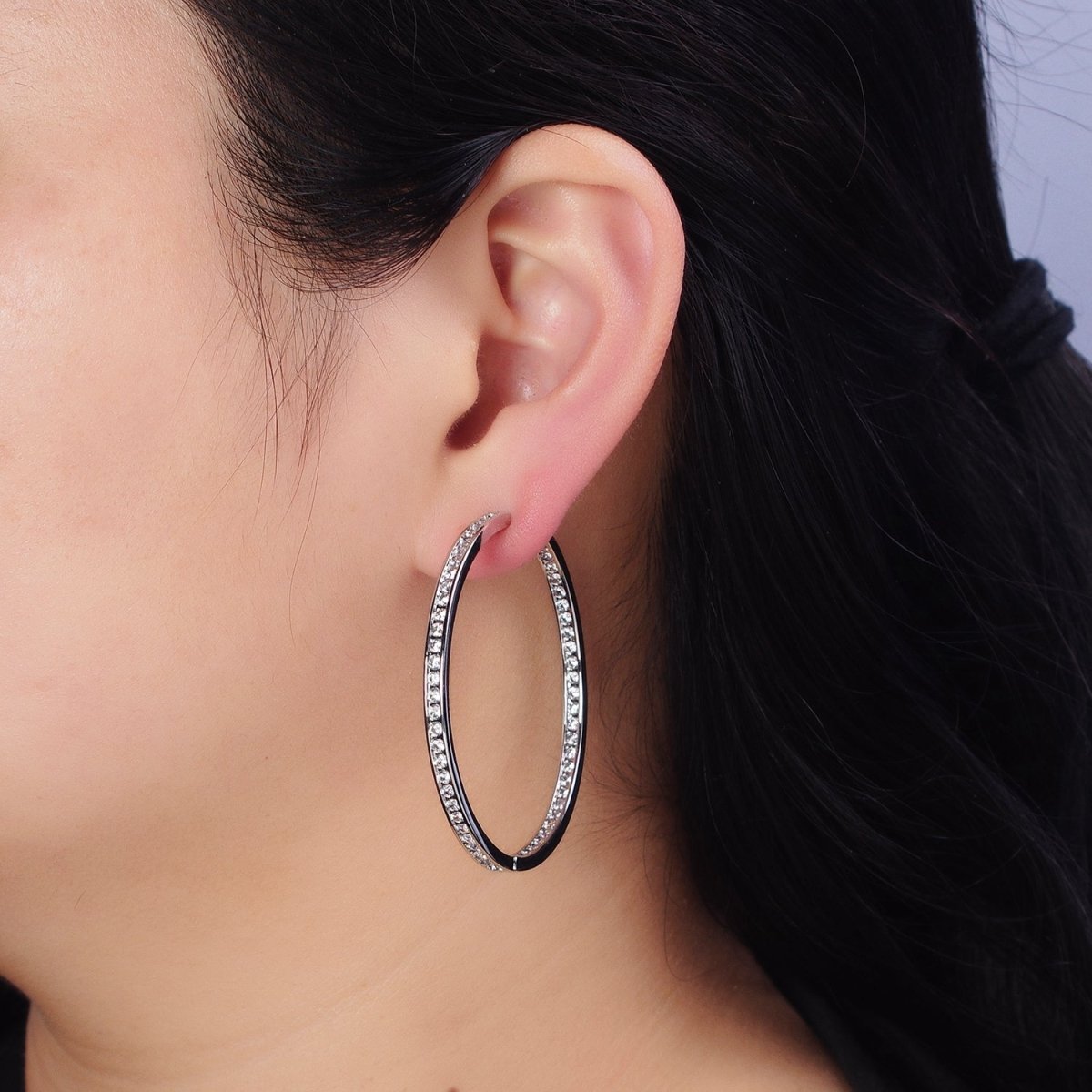 16K Gold Filled 50mm, 35mm, 30mm Clear CZ Micro Paved Front-Facing Endless Hoop Earrings in Gold &amp; Silver | AD826 AD827, AE029 - AE032