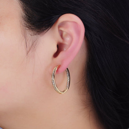 16K Gold Filled 50mm, 35mm, 30mm Clear CZ Micro Paved Front-Facing Endless Hoop Earrings in Gold &amp; Silver | AD826 AD827, AE029 - AE032