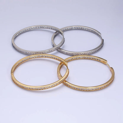 16K Gold Filled 50mm, 35mm, 30mm Clear CZ Micro Paved Front-Facing Endless Hoop Earrings in Gold &amp; Silver | AD826 AD827, AE029 - AE032