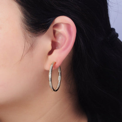 16K Gold Filled 50mm, 35mm, 30mm Clear CZ Micro Paved Front-Facing Endless Hoop Earrings in Gold &amp; Silver | AD826 AD827, AE029 - AE032