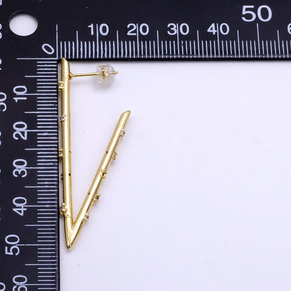 16K Gold Filled 50mm Clear CZ Dotted Triangle Hoop Earrings