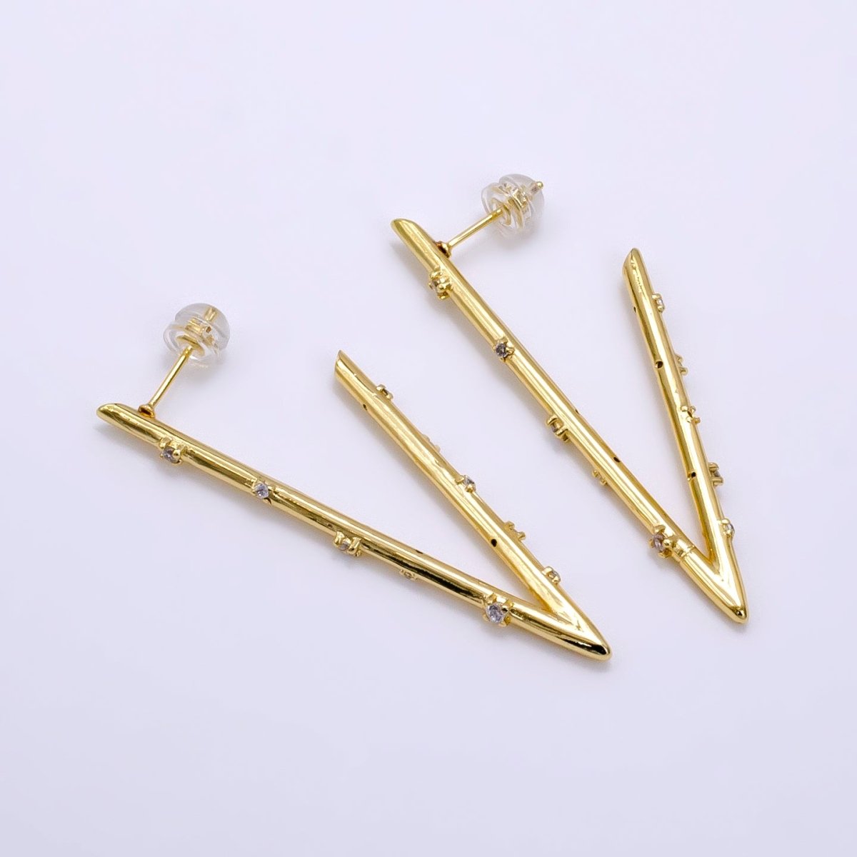 16K Gold Filled 50mm Clear CZ Dotted Triangle Hoop Earrings