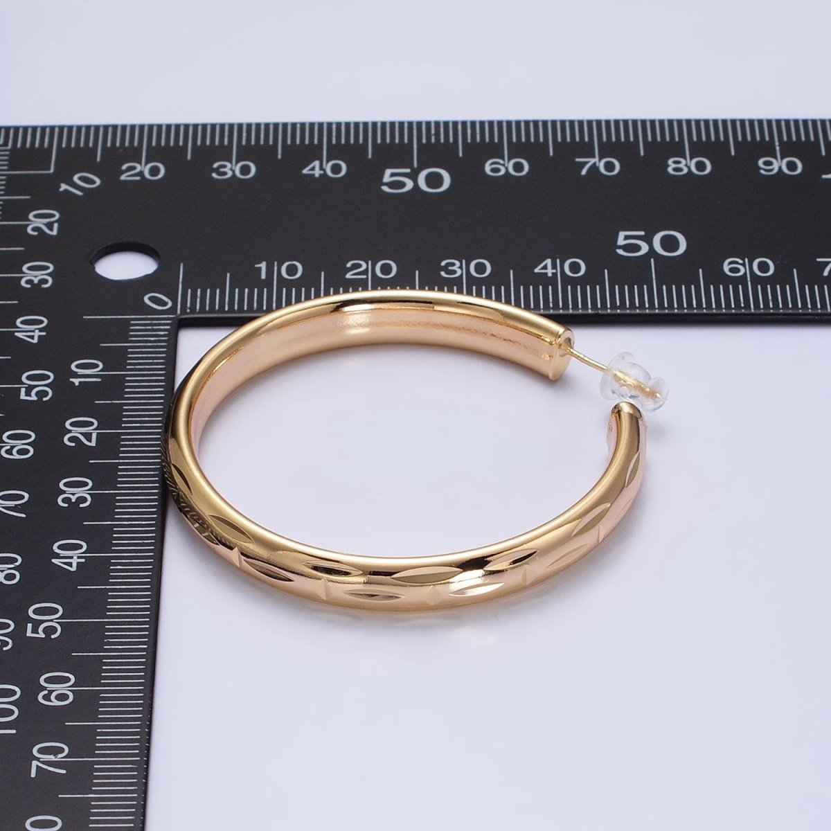 16K Gold Filled 50mm Dented Edge Line Rounded Hoop Earrings in Gold &amp; Silver | AE545 AE546