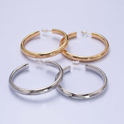 16K Gold Filled 50mm Dented Edge Line Rounded Hoop Earrings in Gold &amp; Silver | AE545 AE546