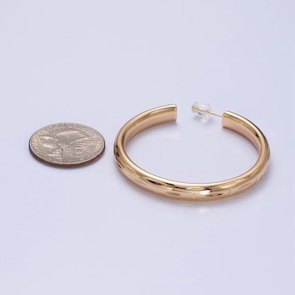 16K Gold Filled 50mm Dented Edge Line Rounded Hoop Earrings in Gold &amp; Silver | AE545 AE546