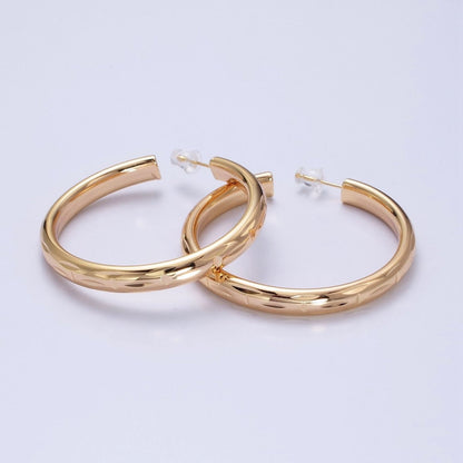 16K Gold Filled 50mm Dented Edge Line Rounded Hoop Earrings in Gold &amp; Silver | AE545 AE546