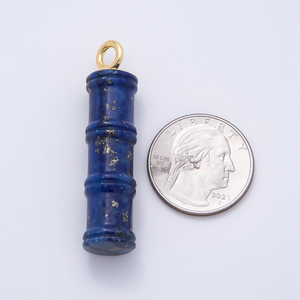16K Gold Filled 50mm Lapis Lazuli, Aventurine Red Jasper, Amazonite Gemstone Tube Cylinder Charm | Charms-01069 ~ Charms-01072